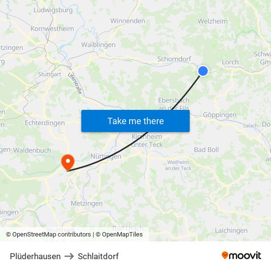 Plüderhausen to Schlaitdorf map