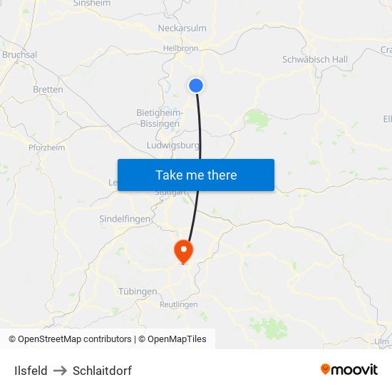 Ilsfeld to Schlaitdorf map