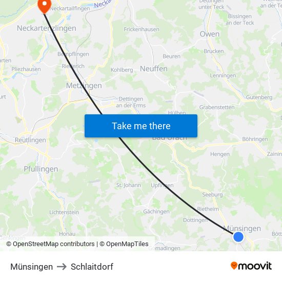 Münsingen to Schlaitdorf map