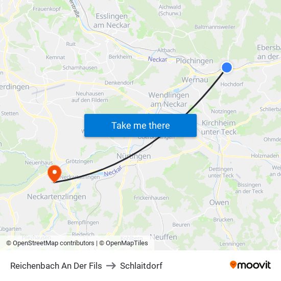 Reichenbach An Der Fils to Schlaitdorf map