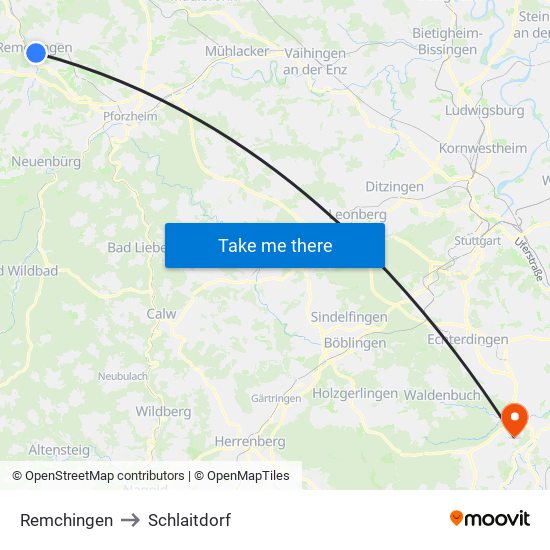 Remchingen to Schlaitdorf map