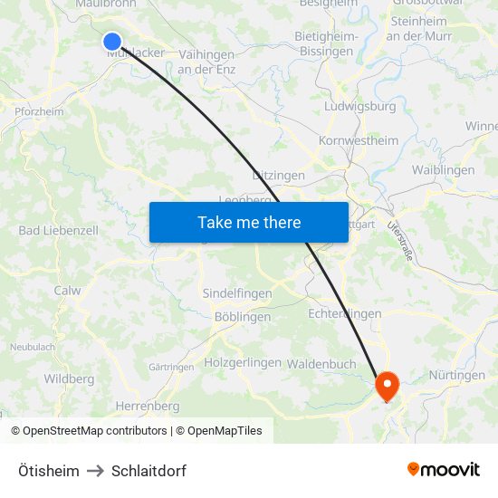 Ötisheim to Schlaitdorf map