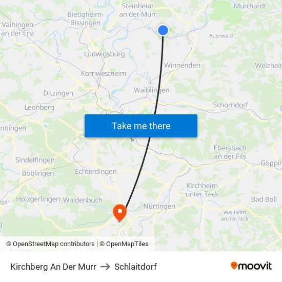 Kirchberg An Der Murr to Schlaitdorf map