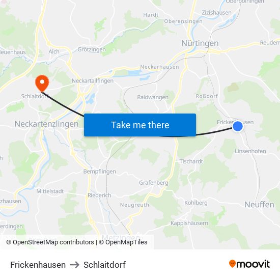 Frickenhausen to Schlaitdorf map