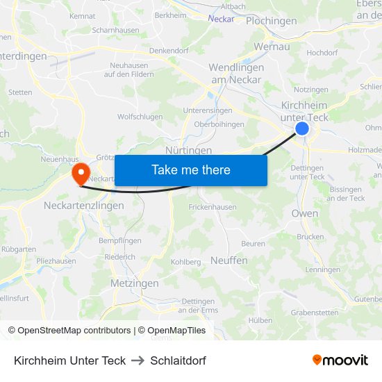 Kirchheim Unter Teck to Schlaitdorf map