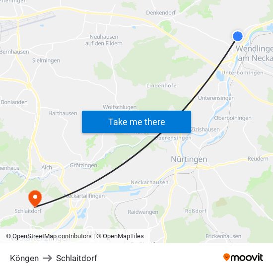 Köngen to Schlaitdorf map