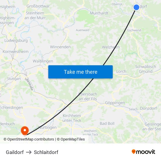 Gaildorf to Schlaitdorf map