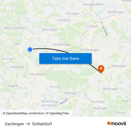 Gechingen to Schlaitdorf map