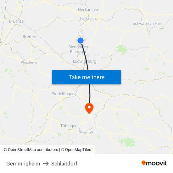 Gemmrigheim to Schlaitdorf map