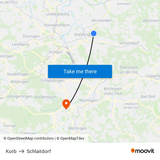 Korb to Schlaitdorf map