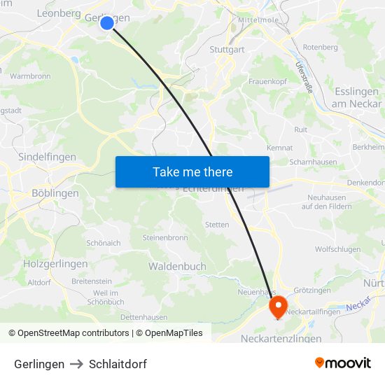 Gerlingen to Schlaitdorf map