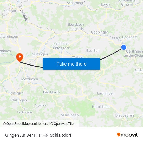Gingen An Der Fils to Schlaitdorf map