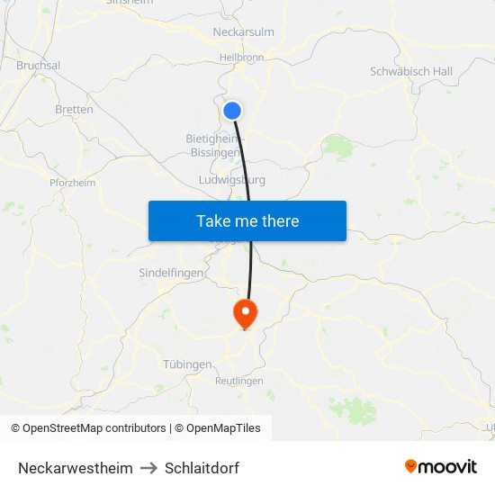 Neckarwestheim to Schlaitdorf map