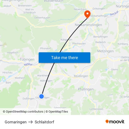 Gomaringen to Schlaitdorf map