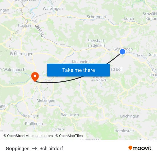 Göppingen to Schlaitdorf map