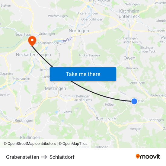 Grabenstetten to Schlaitdorf map