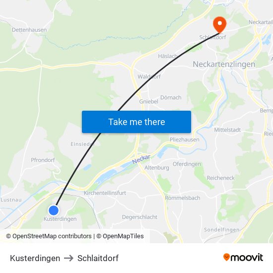 Kusterdingen to Schlaitdorf map