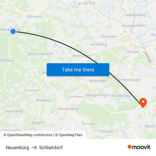 Neuenbürg to Schlaitdorf map