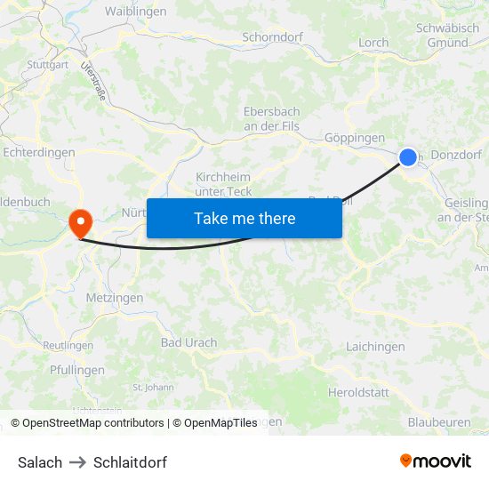 Salach to Schlaitdorf map