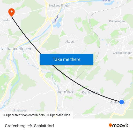 Grafenberg to Schlaitdorf map