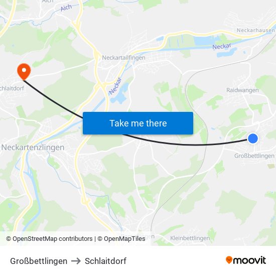Großbettlingen to Schlaitdorf map
