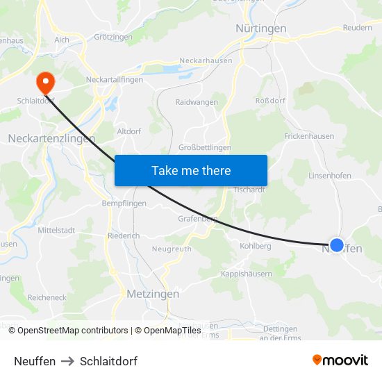 Neuffen to Schlaitdorf map