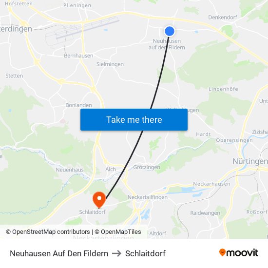 Neuhausen Auf Den Fildern to Schlaitdorf map