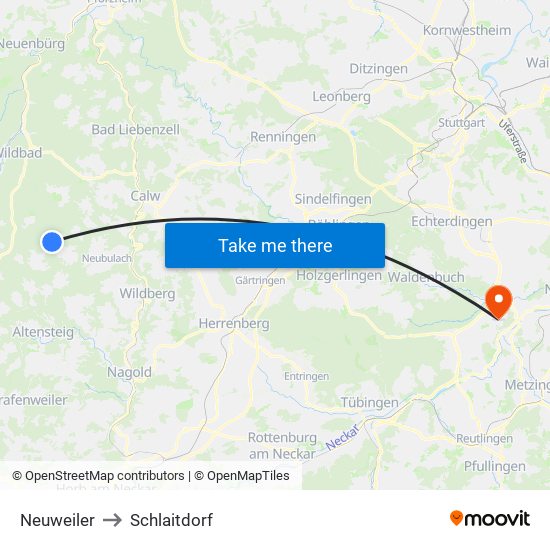 Neuweiler to Schlaitdorf map