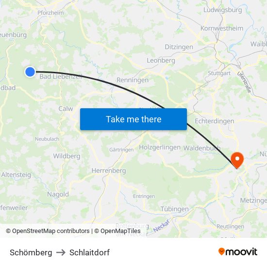 Schömberg to Schlaitdorf map
