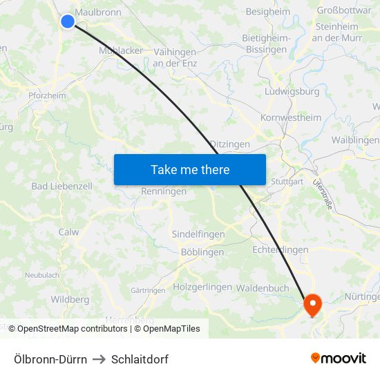 Ölbronn-Dürrn to Schlaitdorf map