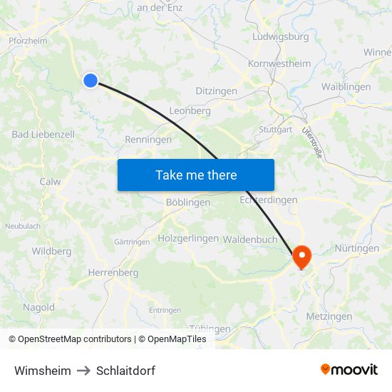 Wimsheim to Schlaitdorf map