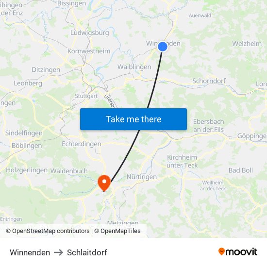 Winnenden to Schlaitdorf map