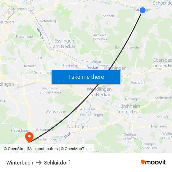 Winterbach to Schlaitdorf map