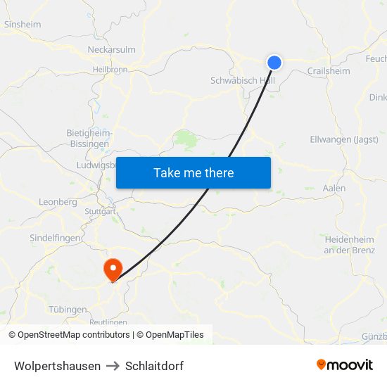 Wolpertshausen to Schlaitdorf map