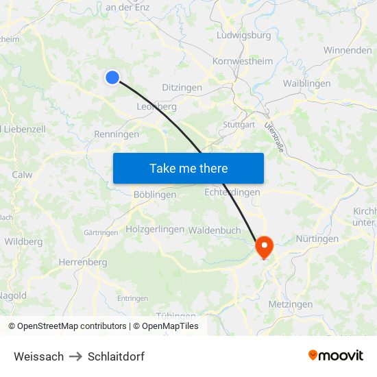 Weissach to Schlaitdorf map