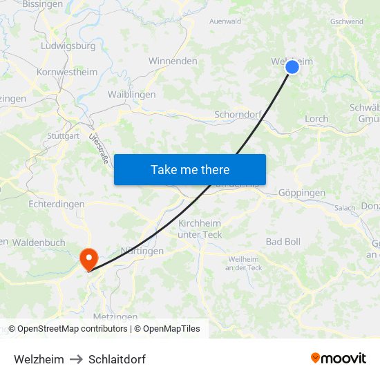Welzheim to Schlaitdorf map