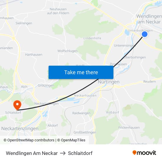 Wendlingen Am Neckar to Schlaitdorf map