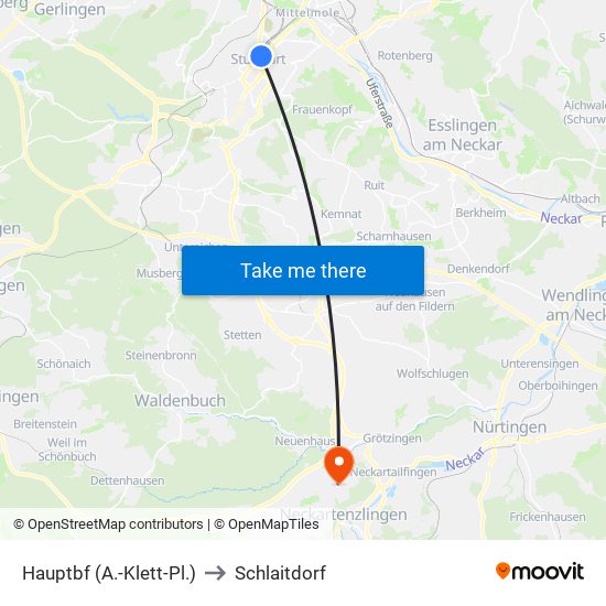 Hauptbf (A.-Klett-Pl.) to Schlaitdorf map