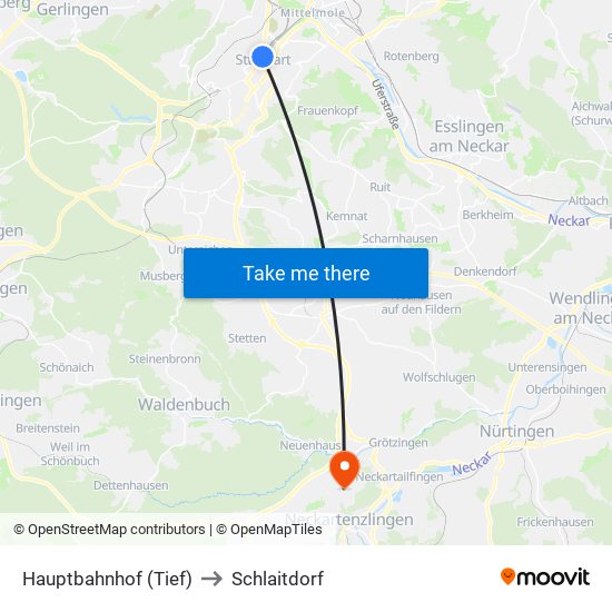 Hauptbahnhof (Tief) to Schlaitdorf map