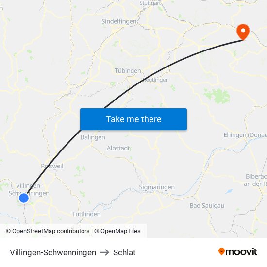 Villingen-Schwenningen to Schlat map