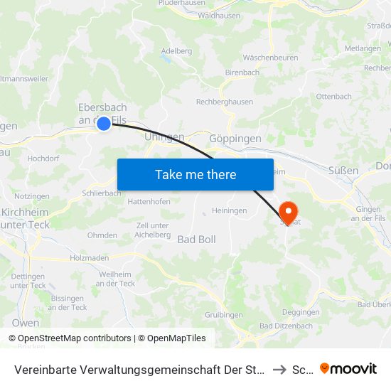 Vereinbarte Verwaltungsgemeinschaft Der Stadt Ebersbach An Der Fils to Schlat map