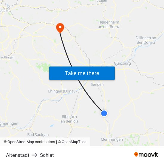 Altenstadt to Schlat map