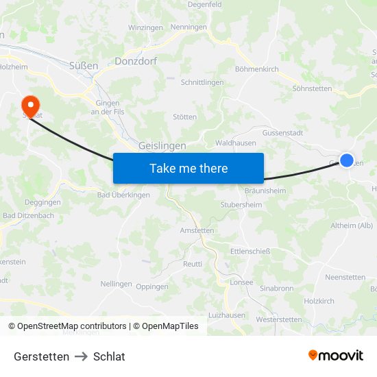 Gerstetten to Schlat map
