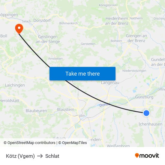 Kötz (Vgem) to Schlat map