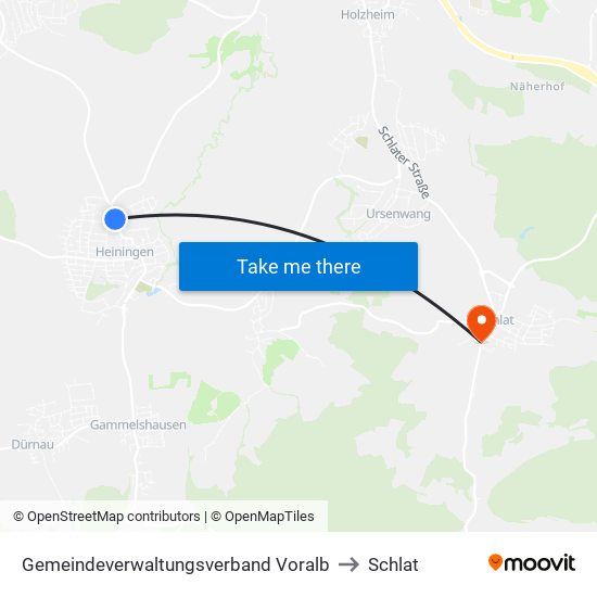 Gemeindeverwaltungsverband Voralb to Schlat map