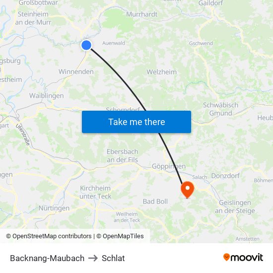 Backnang-Maubach to Schlat map