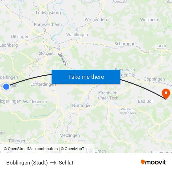 Böblingen (Stadt) to Schlat map