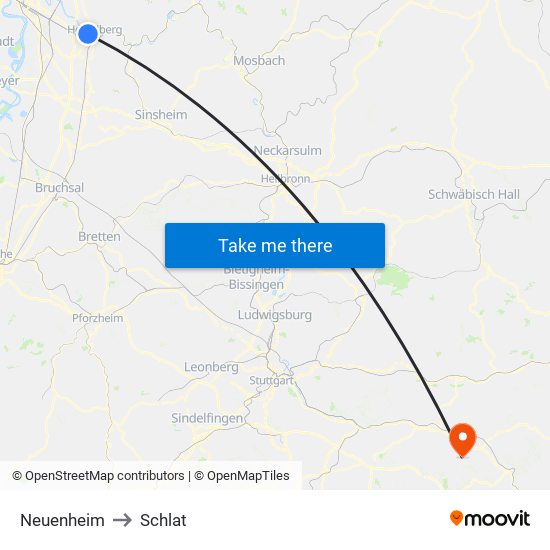 Neuenheim to Schlat map