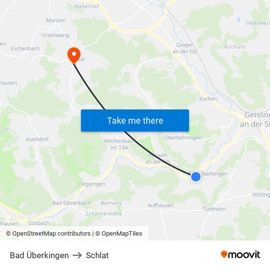 Bad Überkingen to Schlat map