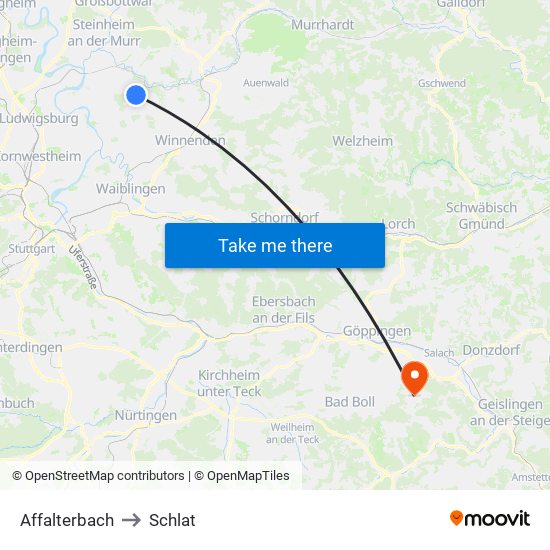Affalterbach to Schlat map